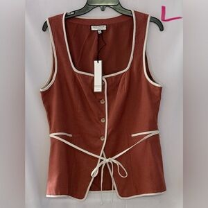 Bagatelle Rust Sleeveless Top with White Trim
